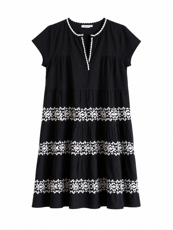 Roller Rabbit Dresses & Skirts - Roller Rabbit Pamela Embroidered Mini Dress Black White Cotton Resort Boho L